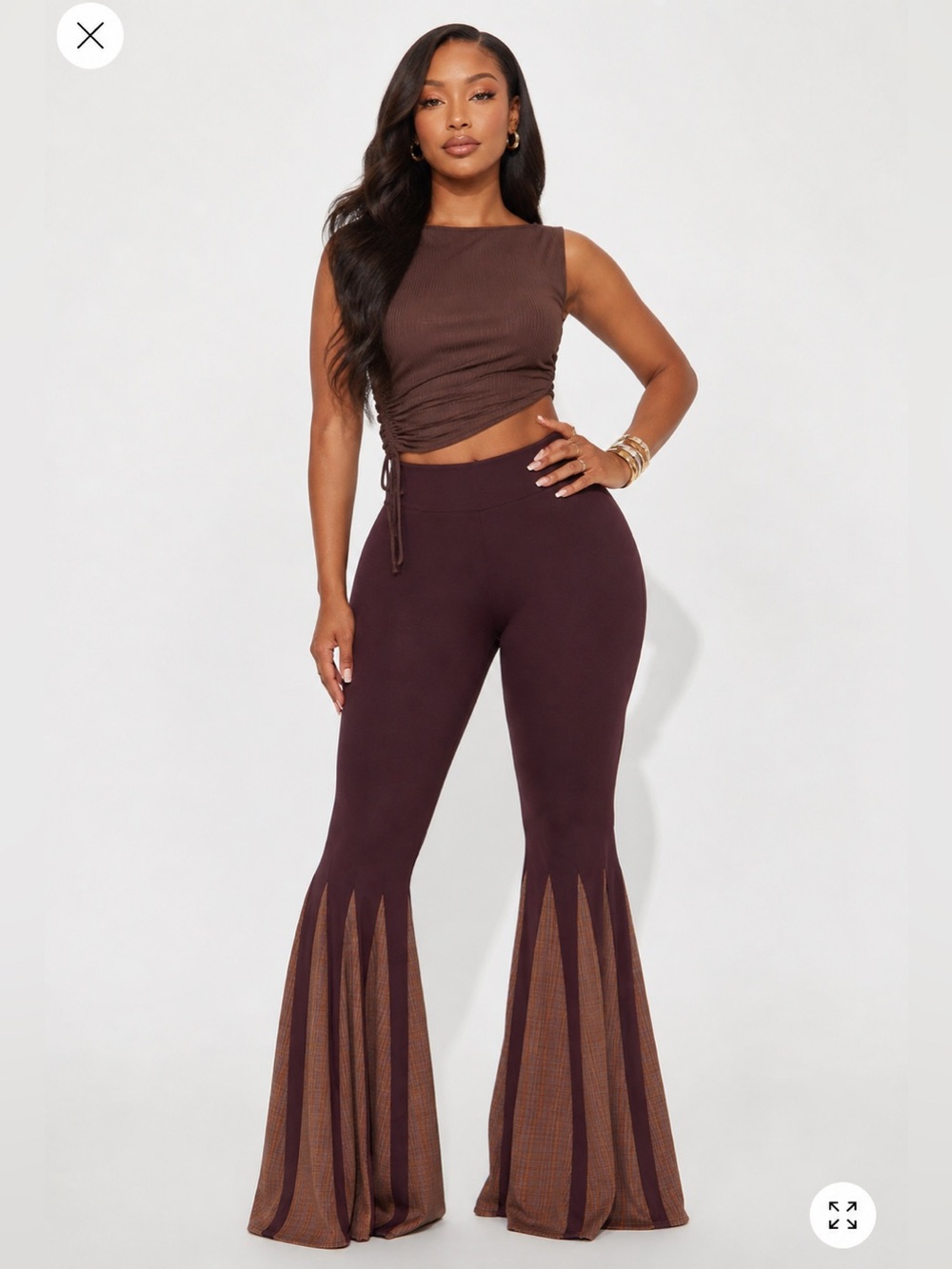 High-Waist Brown Flared Knit Pants